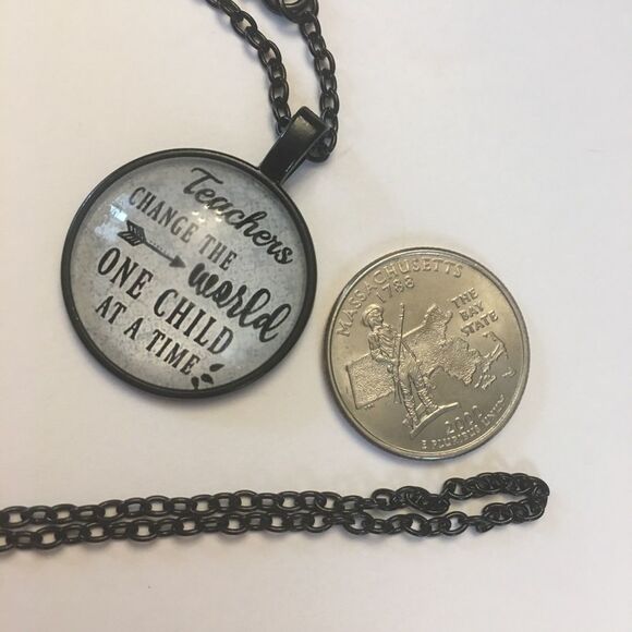 TEACHER APPRECIATION Glass Cabochon Pendant Neckla - Picture 3 of 4